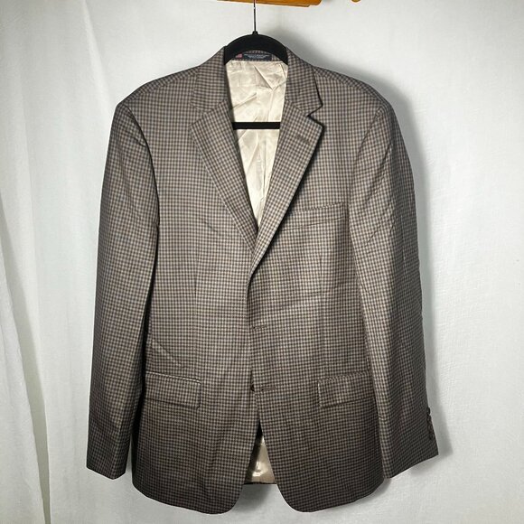NWT Walter Morton of Hickey Freeman 40R Brown/Gray Plaid Patterned Suit Jacket